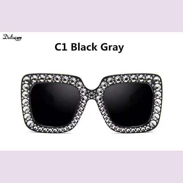 Glitter Women Sunglasses Brand Design Flash Square Shades Mirror Female Sun Glasses Bezel Bling Rhinestones