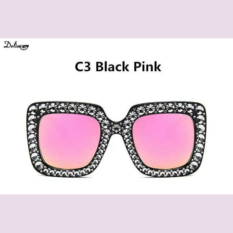 Glitter Women Sunglasses Brand Design Flash Square Shades Mirror Female Sun Glasses Bezel Bling Rhinestones
