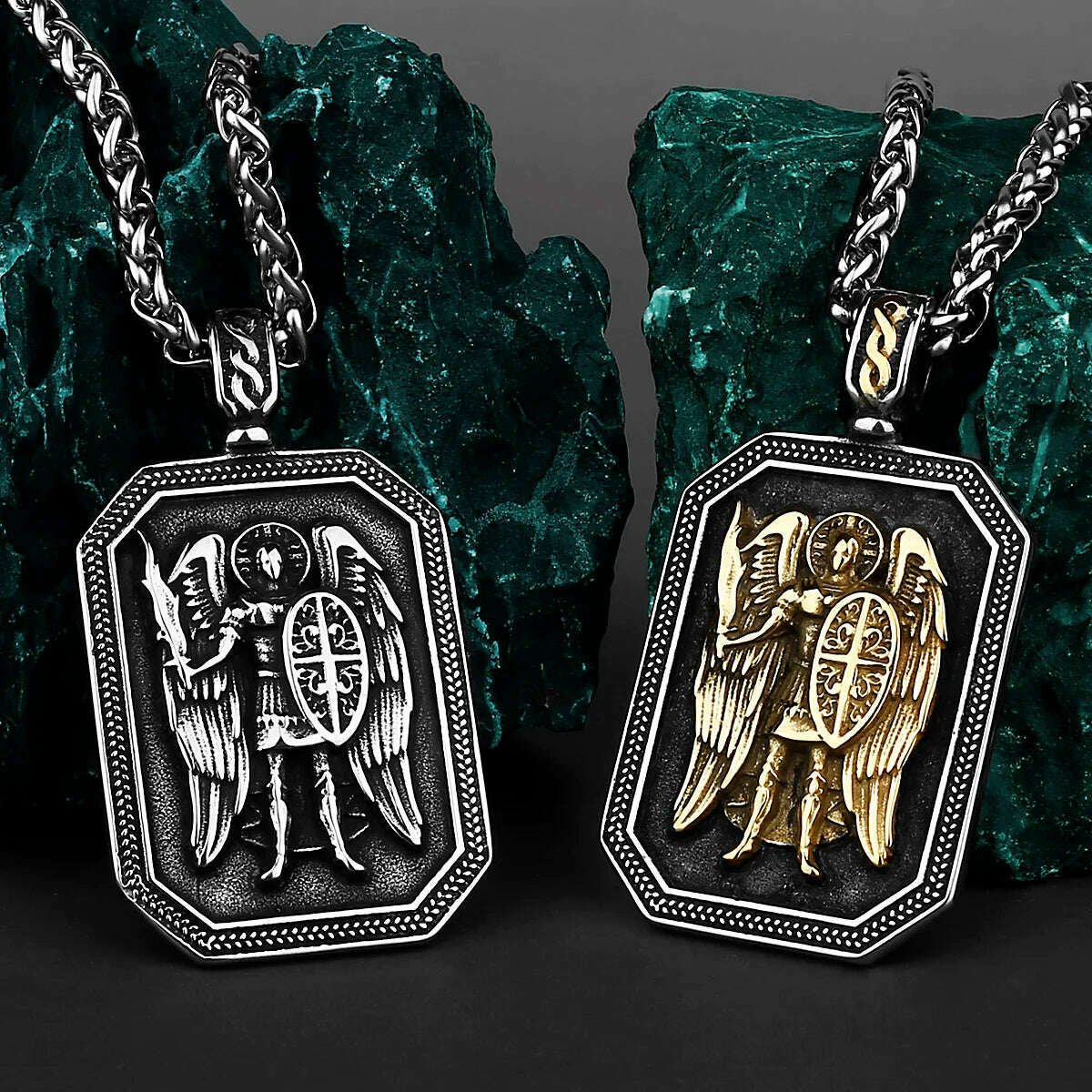 Gold Archangel Michael Cross Shield Prayer Tag Titanium Stainless Steel Pendant Men's Amulet Necklace Pendant Gift Wholesale