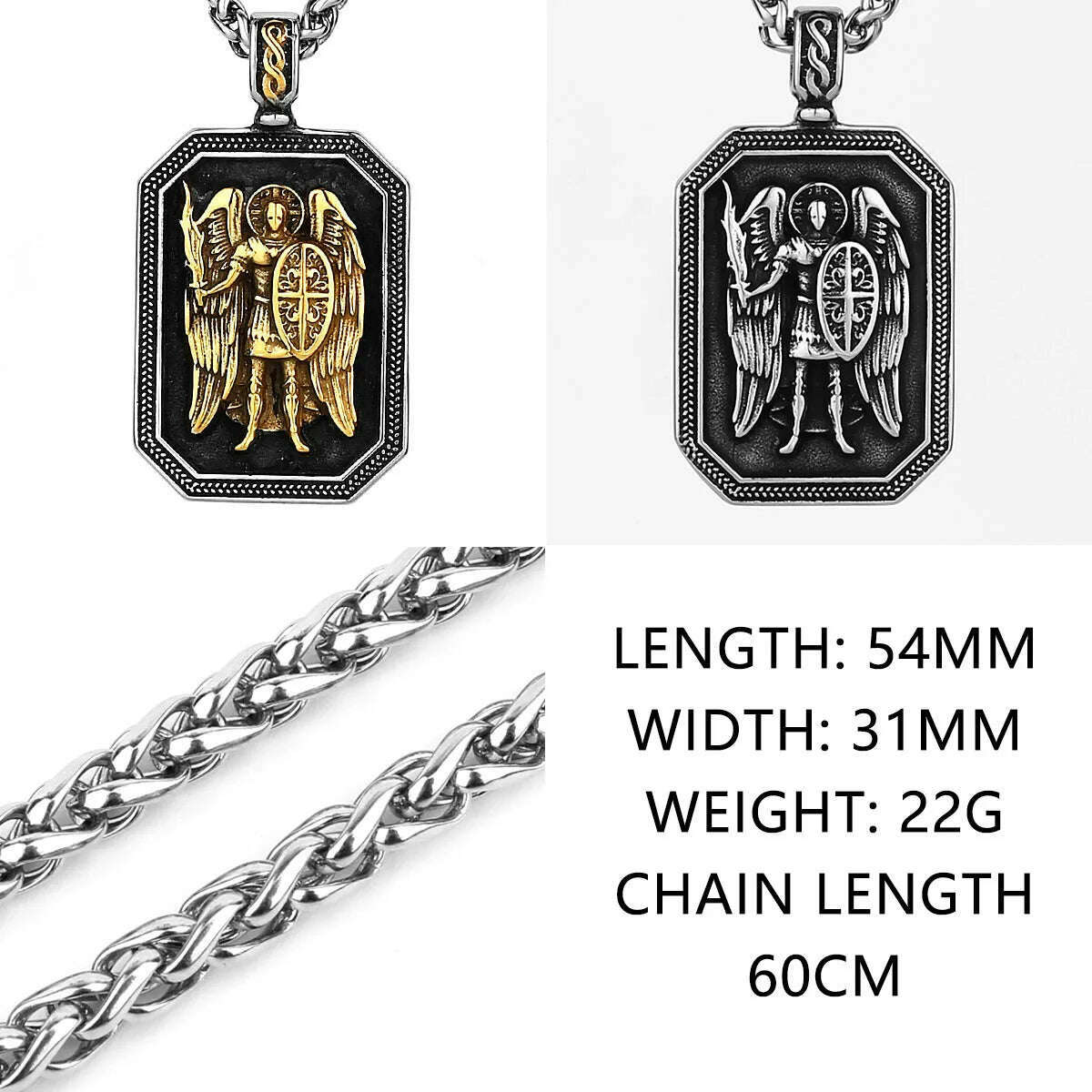 Gold Archangel Michael Cross Shield Prayer Tag Titanium Stainless Steel Pendant Men's Amulet Necklace Pendant Gift Wholesale