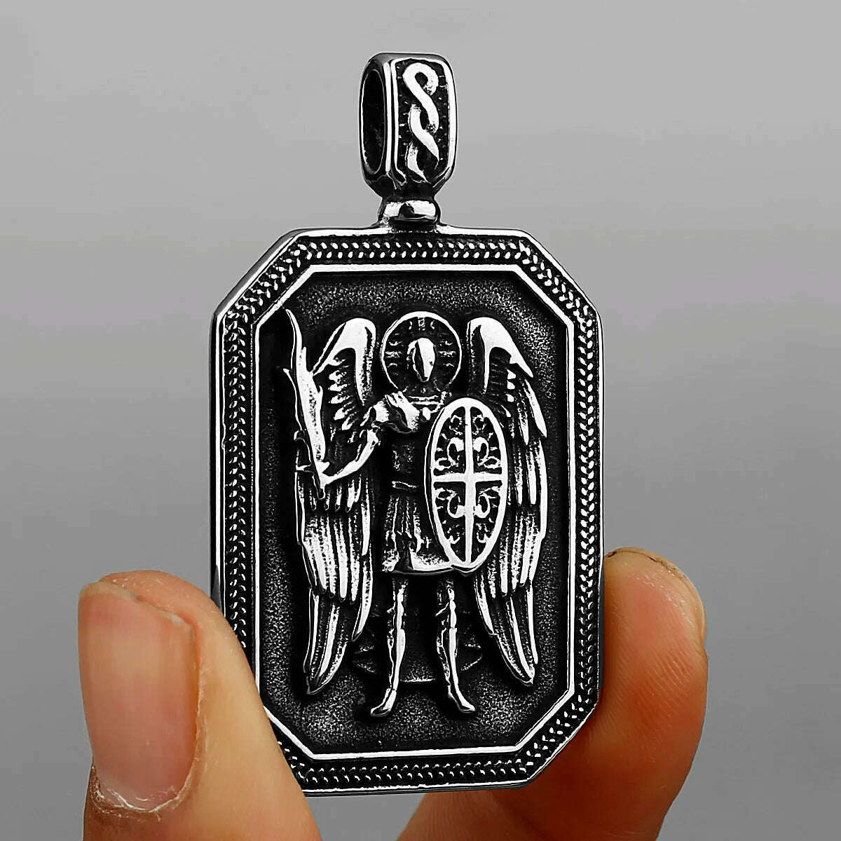 Gold Archangel Michael Cross Shield Prayer Tag Titanium Stainless Steel Pendant Men's Amulet Necklace Pendant Gift Wholesale