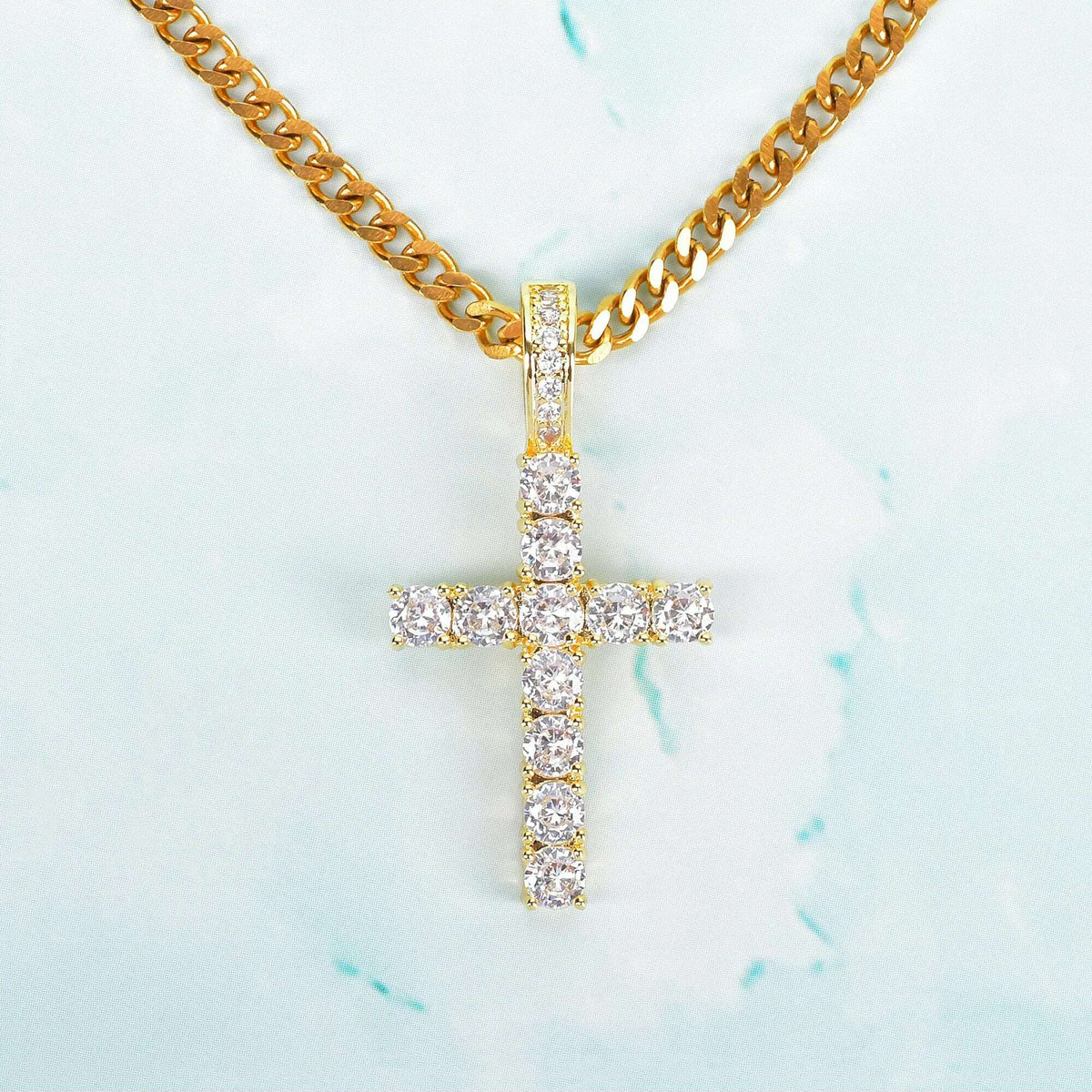 Gold Color Zircon Cross Pendant For Men Women Plated Hip Hop Rock Street Iced CZ Necklace Jewelry