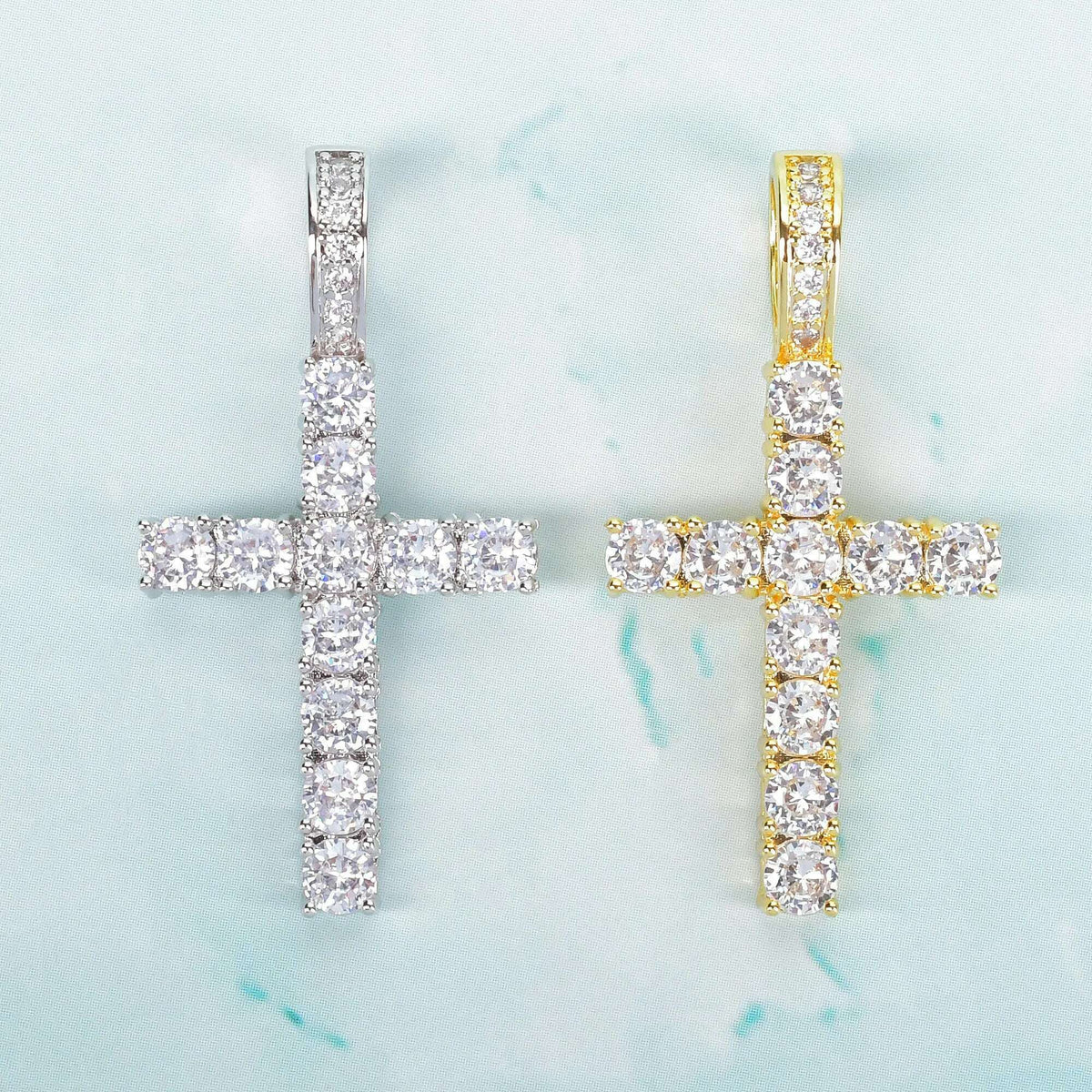 Gold Color Zircon Cross Pendant For Men Women Plated Hip Hop Rock Street Iced CZ Necklace Jewelry