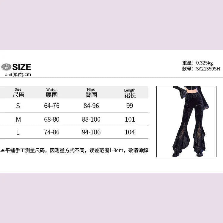 Gothic Retro Print Black Pants Women Harajuku High Waist Flared Pants 2023 Punk Velvet Trousers Vintage Streetwear Dark Academia