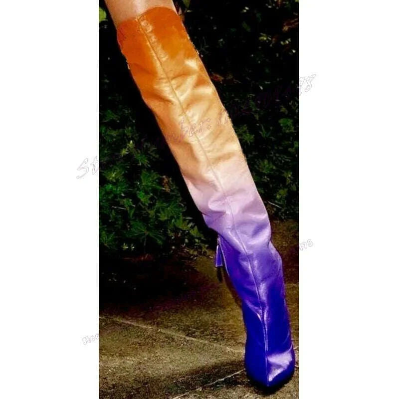 Gradient Matte Leather Knee High Boots Pointed Toe Shoes for Women Stiletto High Heels Sexy Lady Shoes 2023 Zapatos Para Mujere