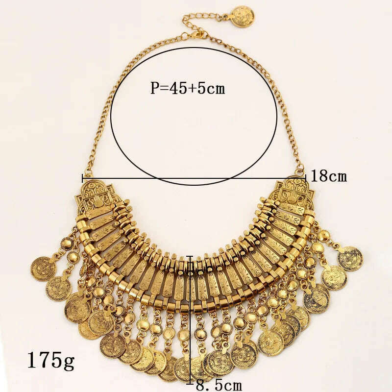 Gypsy Bohemia Metal Coin Tassel Statement Choker Necklace Women Boho Afghan Turkish Ethnic Tribal Jewelry