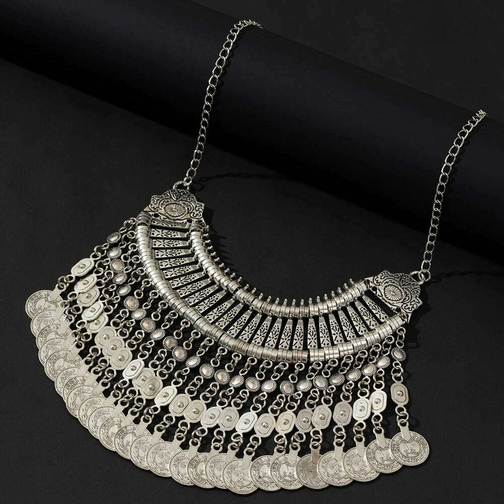 Gypsy Bohemia Metal Coin Tassel Statement Choker Necklace Women Boho Afghan Turkish Ethnic Tribal Jewelry