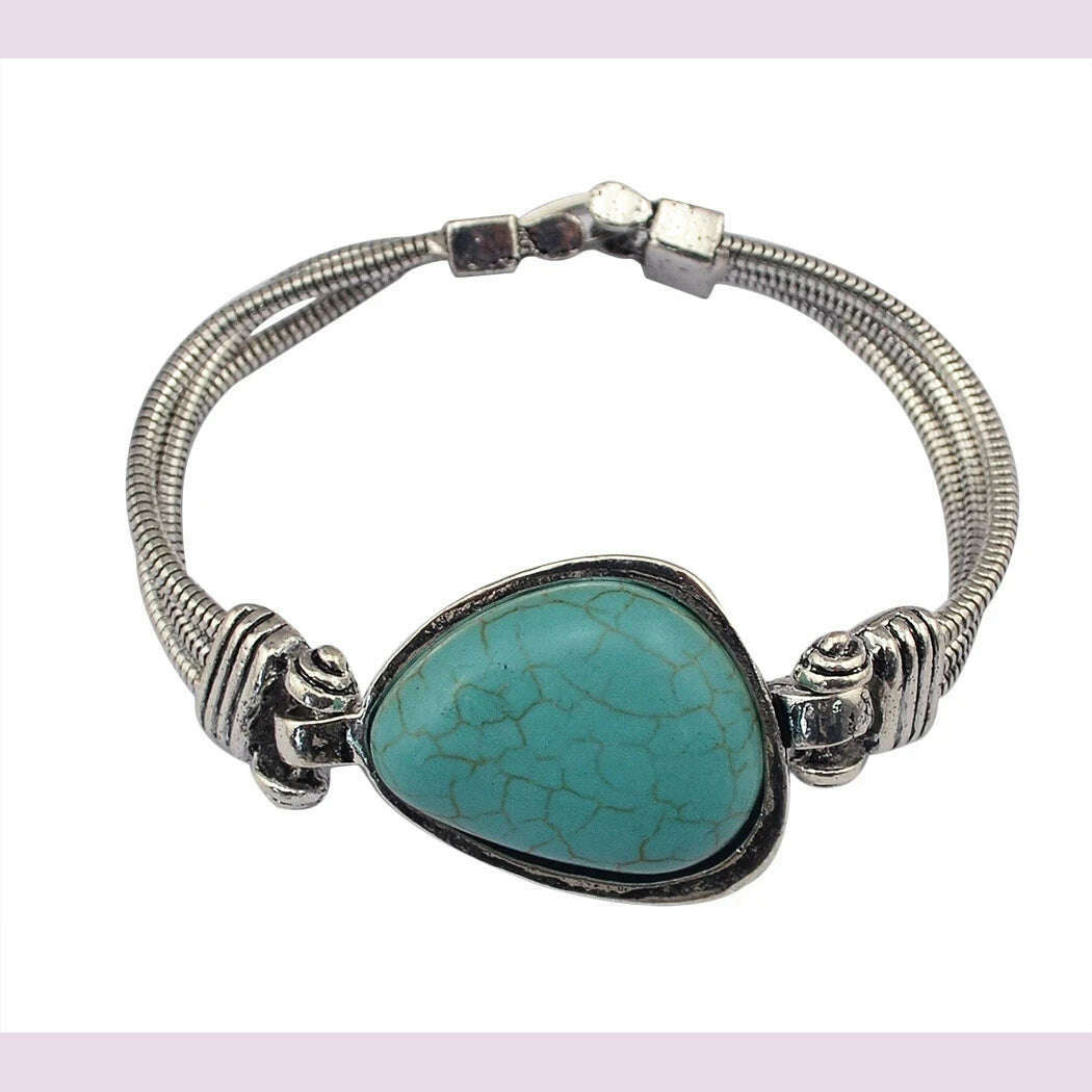 Gypsy Tribal Tibetan Bracelet for Women Boho Vintage Silvery Men's Turquoise Elastic Bangle Afghan Turkish Ethnic Indian Jewelry