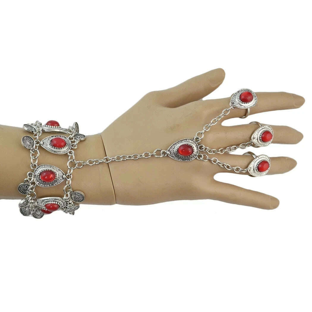 Gypsy Tribal Tibetan Bracelet for Women Boho Vintage Silvery Men's Turquoise Elastic Bangle Afghan Turkish Ethnic Indian Jewelry