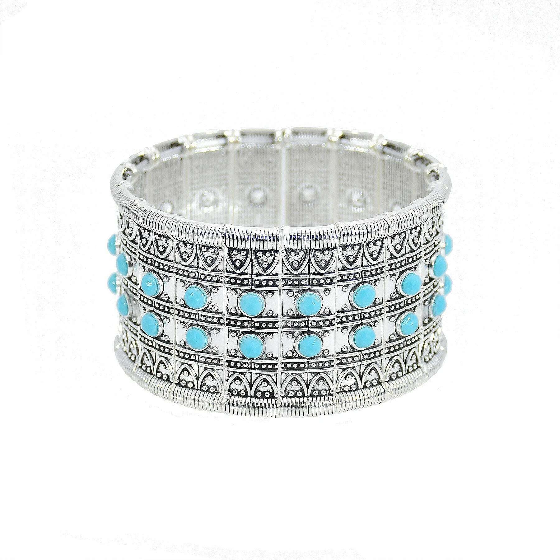 Gypsy Tribal Tibetan Bracelet for Women Boho Vintage Silvery Men's Turquoise Elastic Bangle Afghan Turkish Ethnic Indian Jewelry