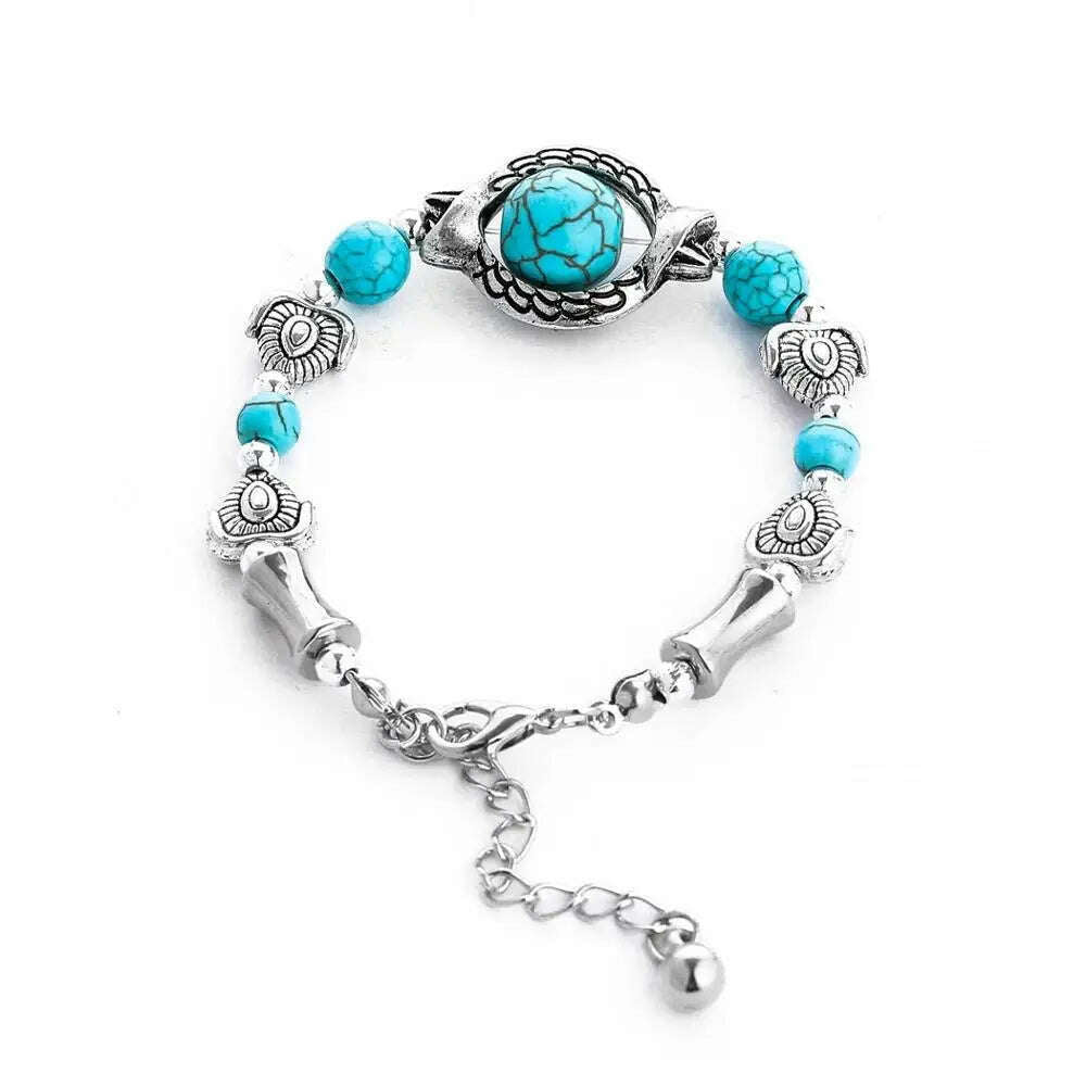 Gypsy Tribal Tibetan Bracelet for Women Boho Vintage Silvery Men's Turquoise Elastic Bangle Afghan Turkish Ethnic Indian Jewelry