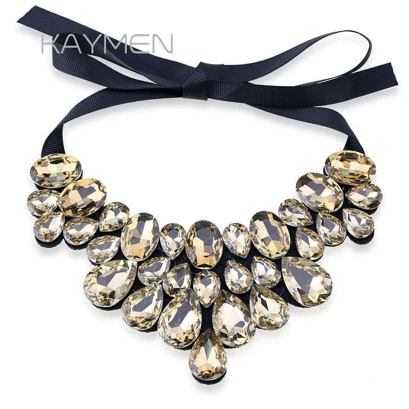 Handmade Glass Crystal Pendant Necklace for Women Fashion Statement Maxi Necklace 4 Colors Chokers Necklaces Bijoux NK-01634