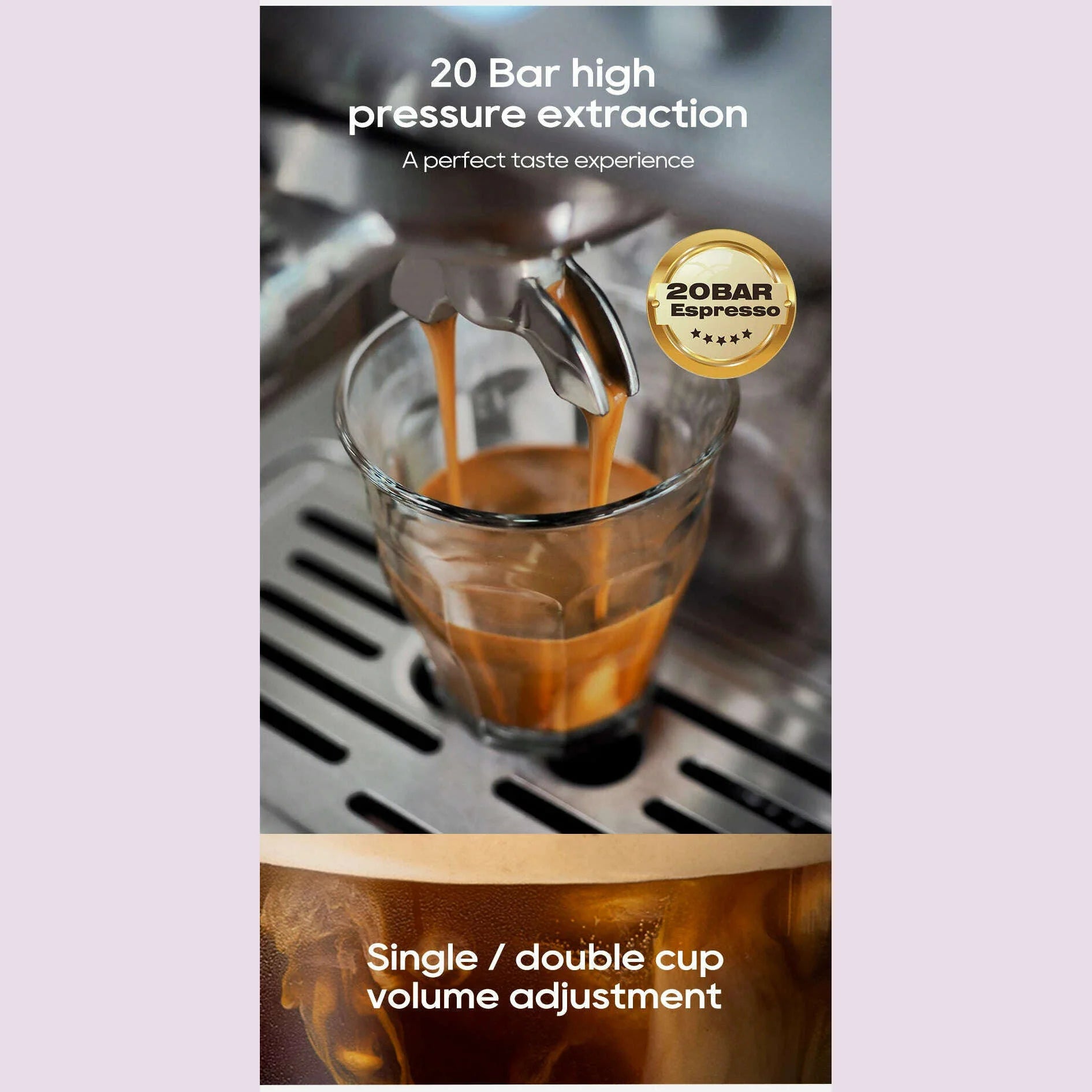 HiBREW 20Bar Semi Automatic Espresso Coffee Machine Temperature Adjustable 58mm Portafilter Cold/Hot Coffee Maker Metal CaseH10A