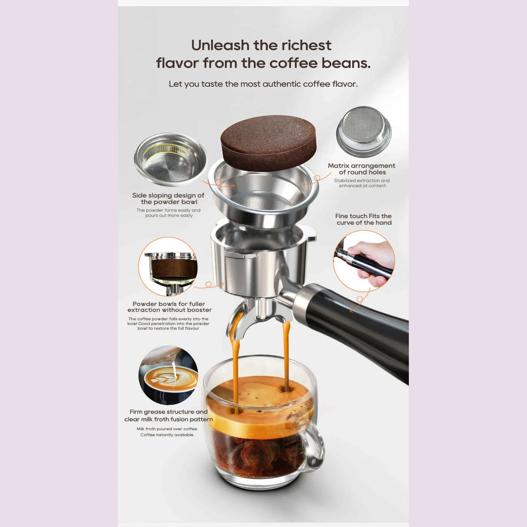 HiBREW 20Bar Semi Automatic Espresso Coffee Machine Temperature Adjustable 58mm Portafilter Cold/Hot Coffee Maker Metal CaseH10A