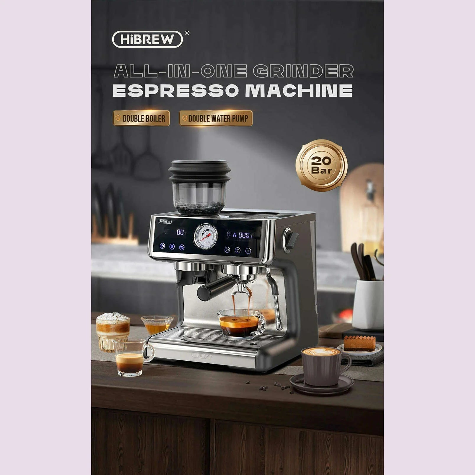 HiBREW Dual Boiler System Barista Pro 20Bar Bean to Espresso Cafetera Coffee Machine with Full Kit for Cafe Hotel Restaurant H7A