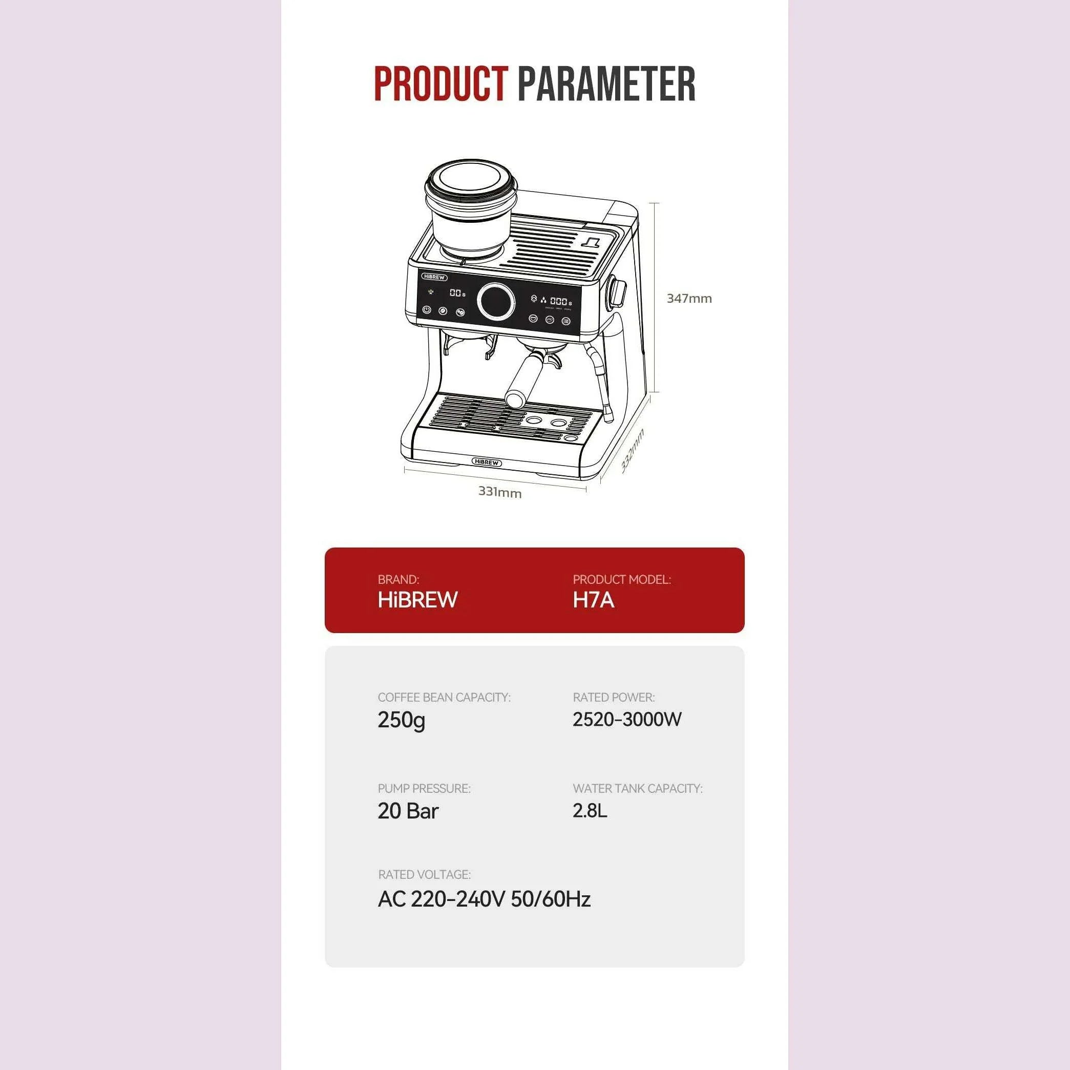 HiBREW Dual Boiler System Barista Pro 20Bar Bean to Espresso Cafetera Coffee Machine with Full Kit for Cafe Hotel Restaurant H7A