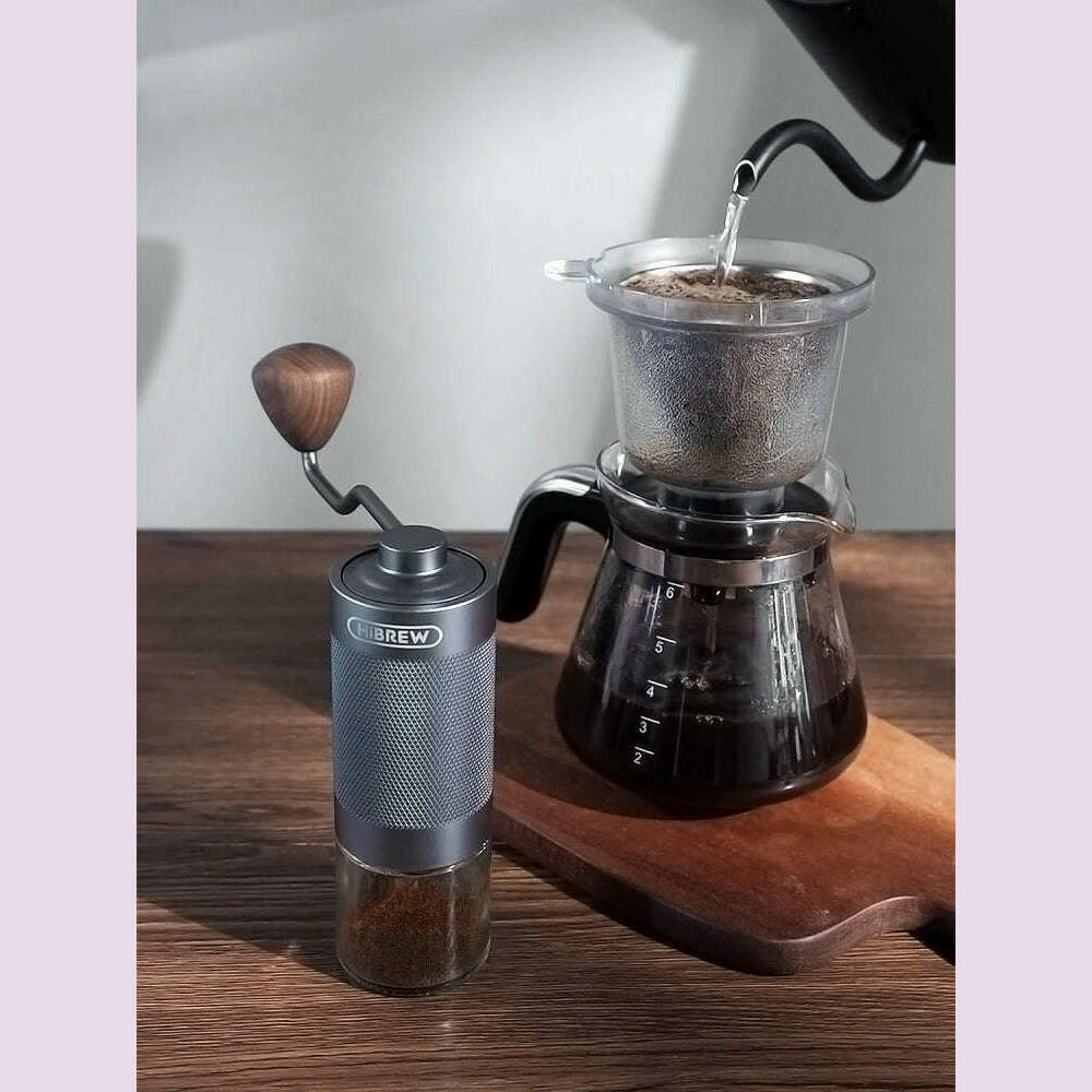 HiBREW Manual Coffee Grinder Portable High Quality Hand Grinder Mill Aluminium With Visual Bean Storage G4