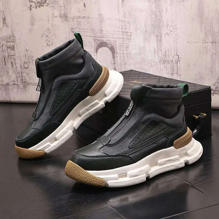 High top men's shoes new personality casual shoes Black retro American boots men's winter platform shoes A01