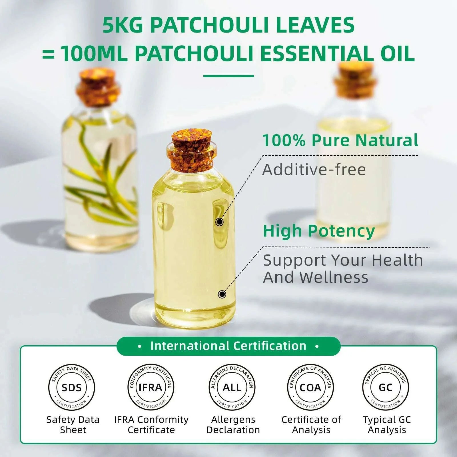 HIQILI 100ML Patchouli Essential Oils,100% Pure Nature for Aromatherapy, Diffuser, Humidifier, Massage, Keep happy, Candle
