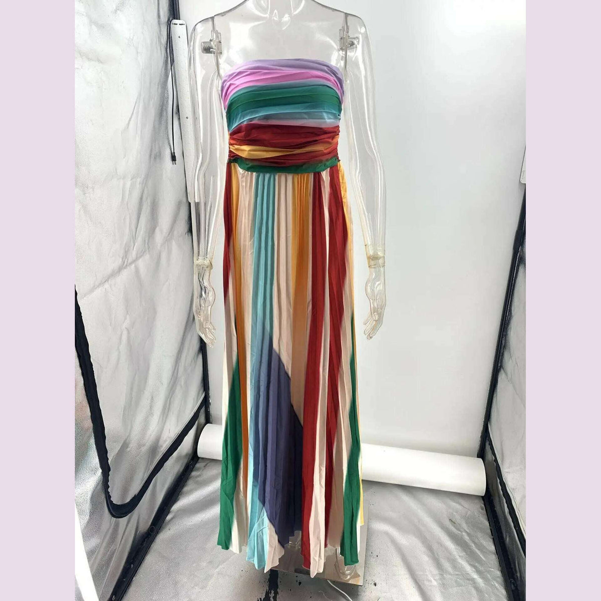 Holiday Sleeveless Patchwork Sexy Dress, Women Summer Strapless Printing Maxi Dress, 2025 Simple Backless Elegant Ladies Dress
