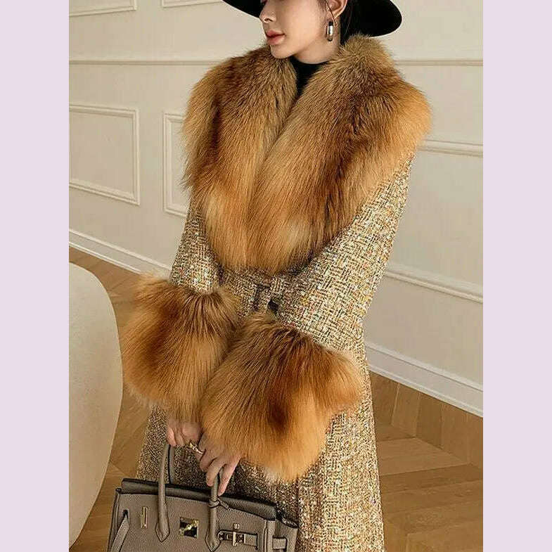 Hot Sale High-end Wool Coat Thick Imitation Fox Fur Quilted Suit Casacos De Inverno Feminino 2024 Long Winter Jacket Women
