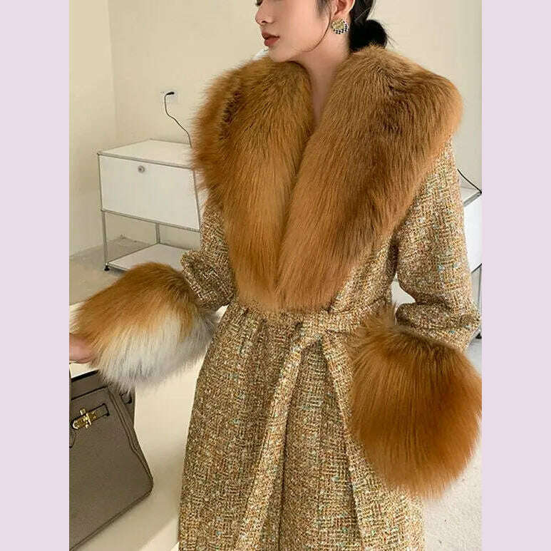 Hot Sale High-end Wool Coat Thick Imitation Fox Fur Quilted Suit Casacos De Inverno Feminino 2024 Long Winter Jacket Women