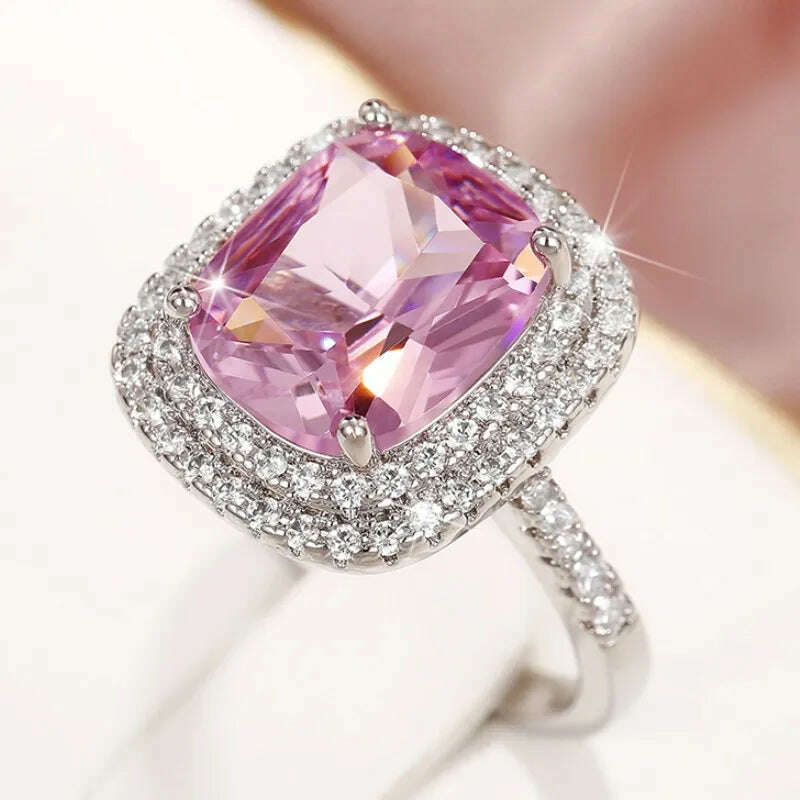 Huitan Gorgeous Cubic Zirconia Women Rings Pink/White/Yellow CZ Temperament Elegant Lady's Jewelry for Wedding Anniversary Party