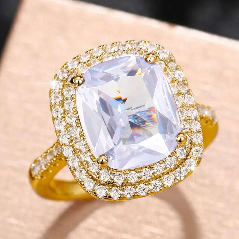 Huitan Gorgeous Cubic Zirconia Women Rings Pink/White/Yellow CZ Temperament Elegant Lady's Jewelry for Wedding Anniversary Party