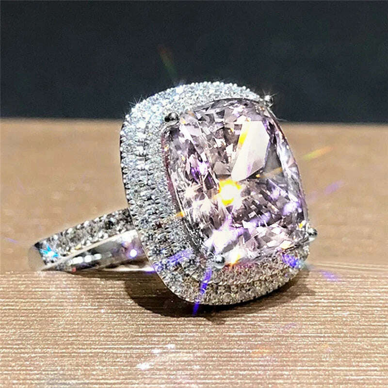 Huitan Gorgeous Cubic Zirconia Women Rings Pink/White/Yellow CZ Temperament Elegant Lady's Jewelry for Wedding Anniversary Party
