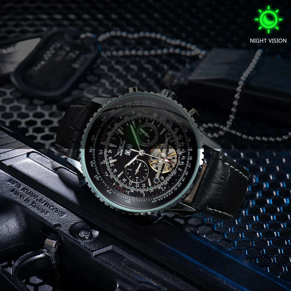 JARAGAR 034 brand tourbillon men's fully automatic mechanical watches waterproof leather strap mechanical watch for men