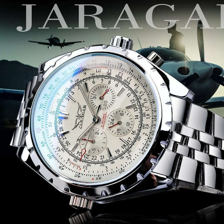 JARAGAR 212 Men's Fashion Automatic Mechanical Watches Leisure Hollowing Dial Chronograph Luminous Multifunctional Wristwatch