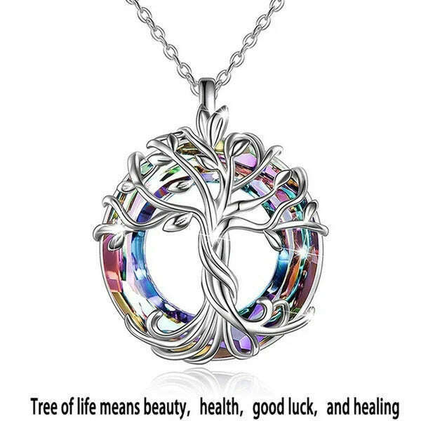 Jewelry for Women Celtic Family Tree of Life Necklace for Women Rainbow Crystal Pendant Birthday Valentines Day Gift Collares