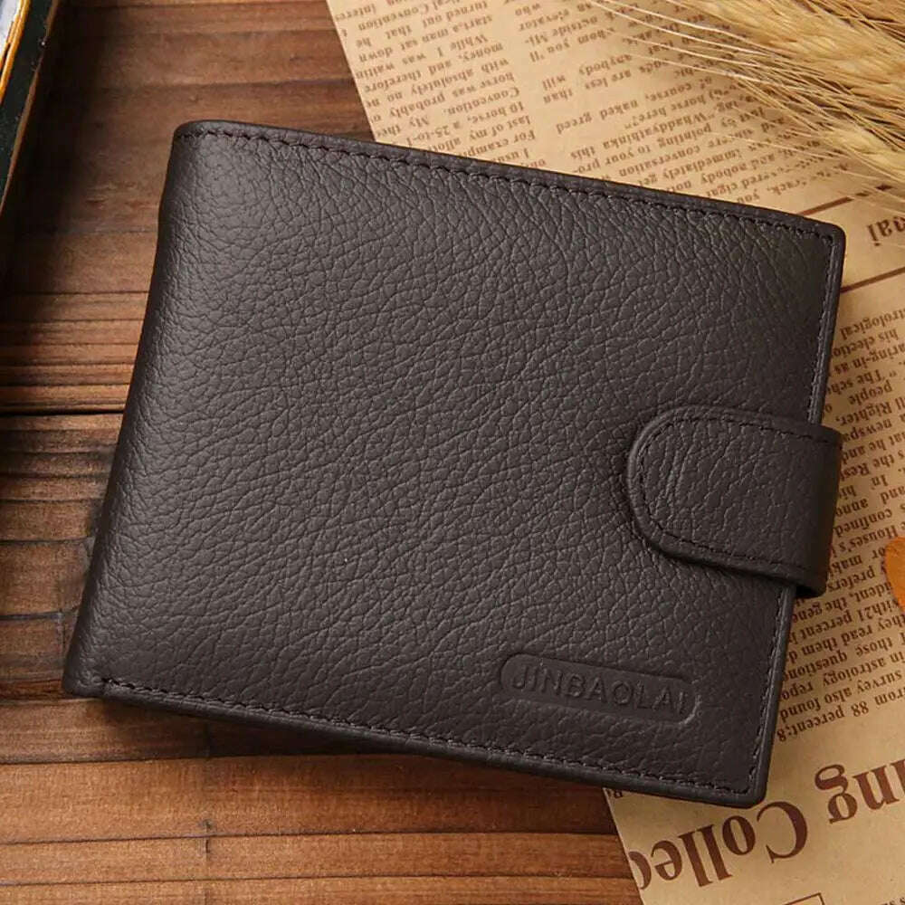 JINBAOLAI Leather Men Wallets Cow Leather Solid Sample Style Zipper Purse Man Card Horders Famous Brand High Quality Male Wallet