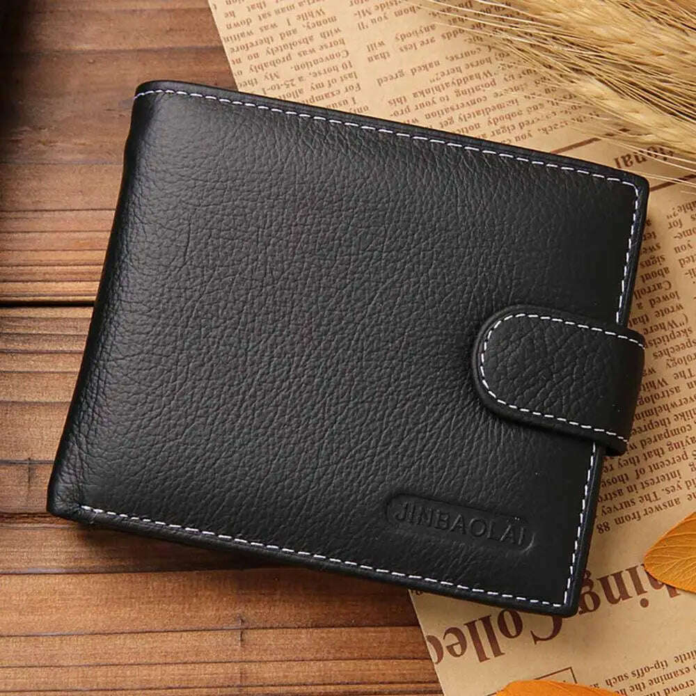 JINBAOLAI Leather Men Wallets Cow Leather Solid Sample Style Zipper Purse Man Card Horders Famous Brand High Quality Male Wallet