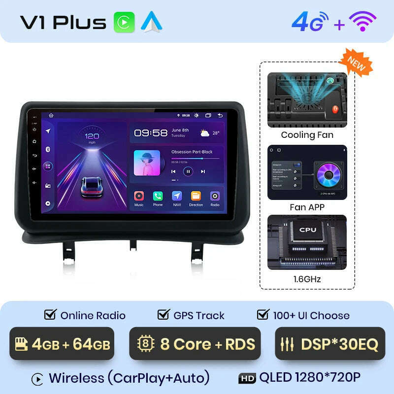 Junsun V1 AI Voice Wireless CarPlay Android Auto Radio for Renault Clio 3 2005-2014 4G Car Multimedia GPS 2din autoradio