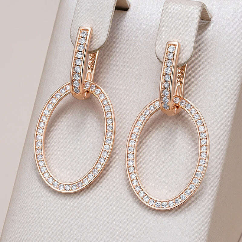 Kienl Hot Full Shiny Natural Zircon Big Drop Earring for Women 585 Rose Gold Color Unique Round Crystal Daily Vintage Jewelry