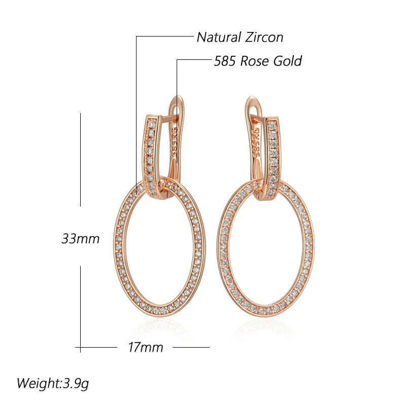 Kienl Hot Full Shiny Natural Zircon Big Drop Earring for Women 585 Rose Gold Color Unique Round Crystal Daily Vintage Jewelry