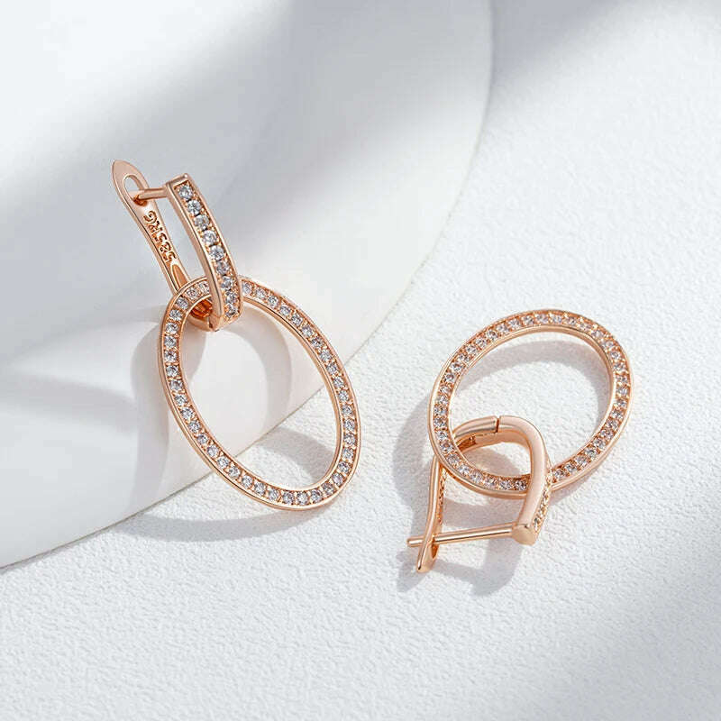 Kienl Hot Full Shiny Natural Zircon Big Drop Earring for Women 585 Rose Gold Color Unique Round Crystal Daily Vintage Jewelry