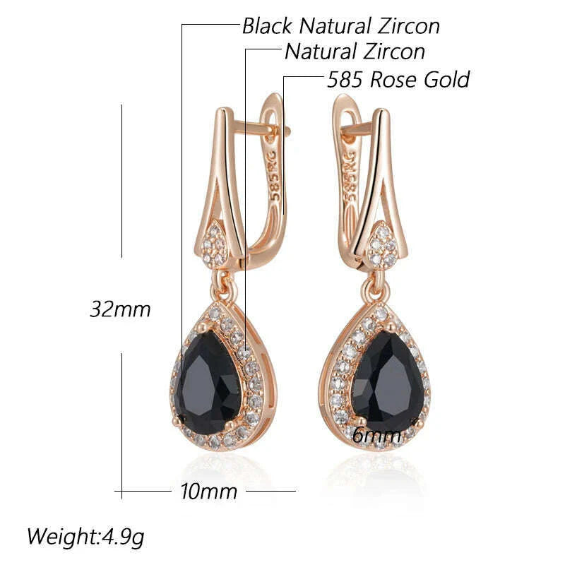 Kinel Hot Sparkling Black Natural Zircon Long Drop Earrings Women 585 Rose Gold Color Vintage Wedding Party Fine Daily Jewelry