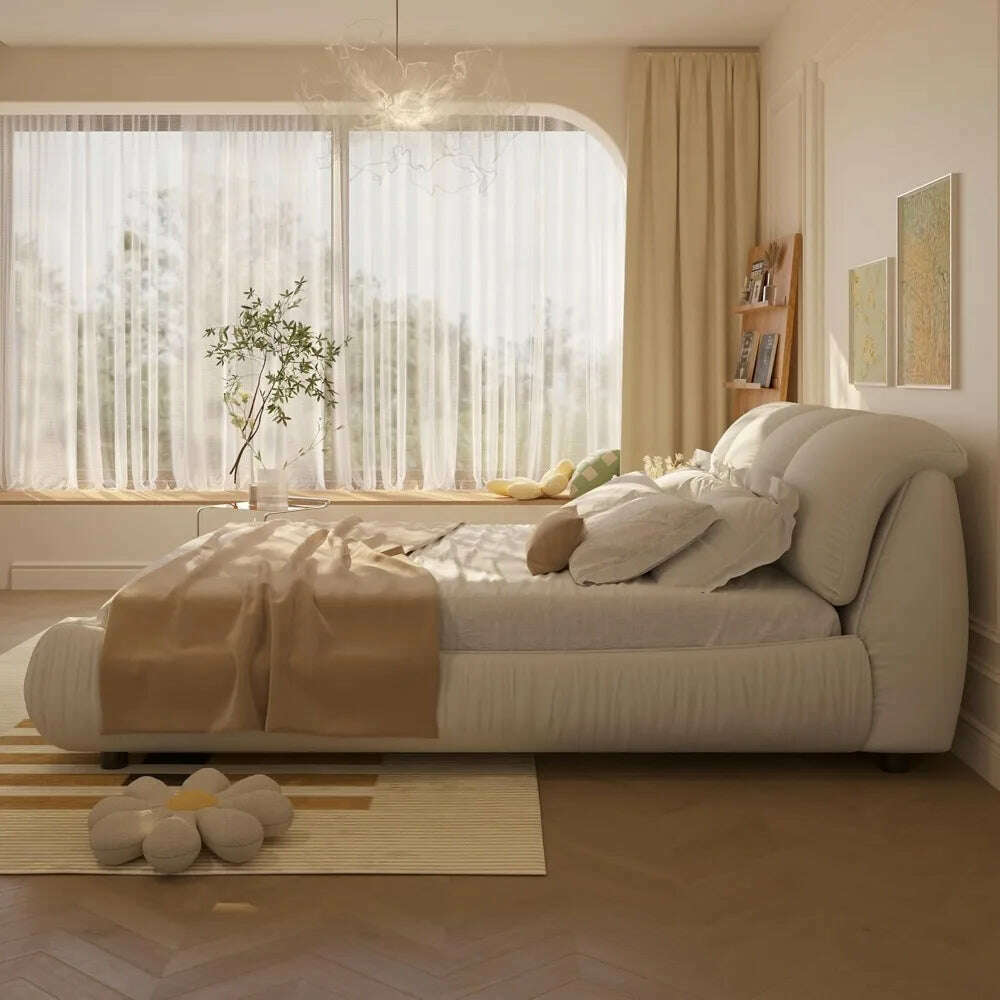 King Beds Frame with Headboard, Upholstered Platform Bed Frames King Size, Wooden Daybed Low Bed Frame Cloud-Like Bed Frames