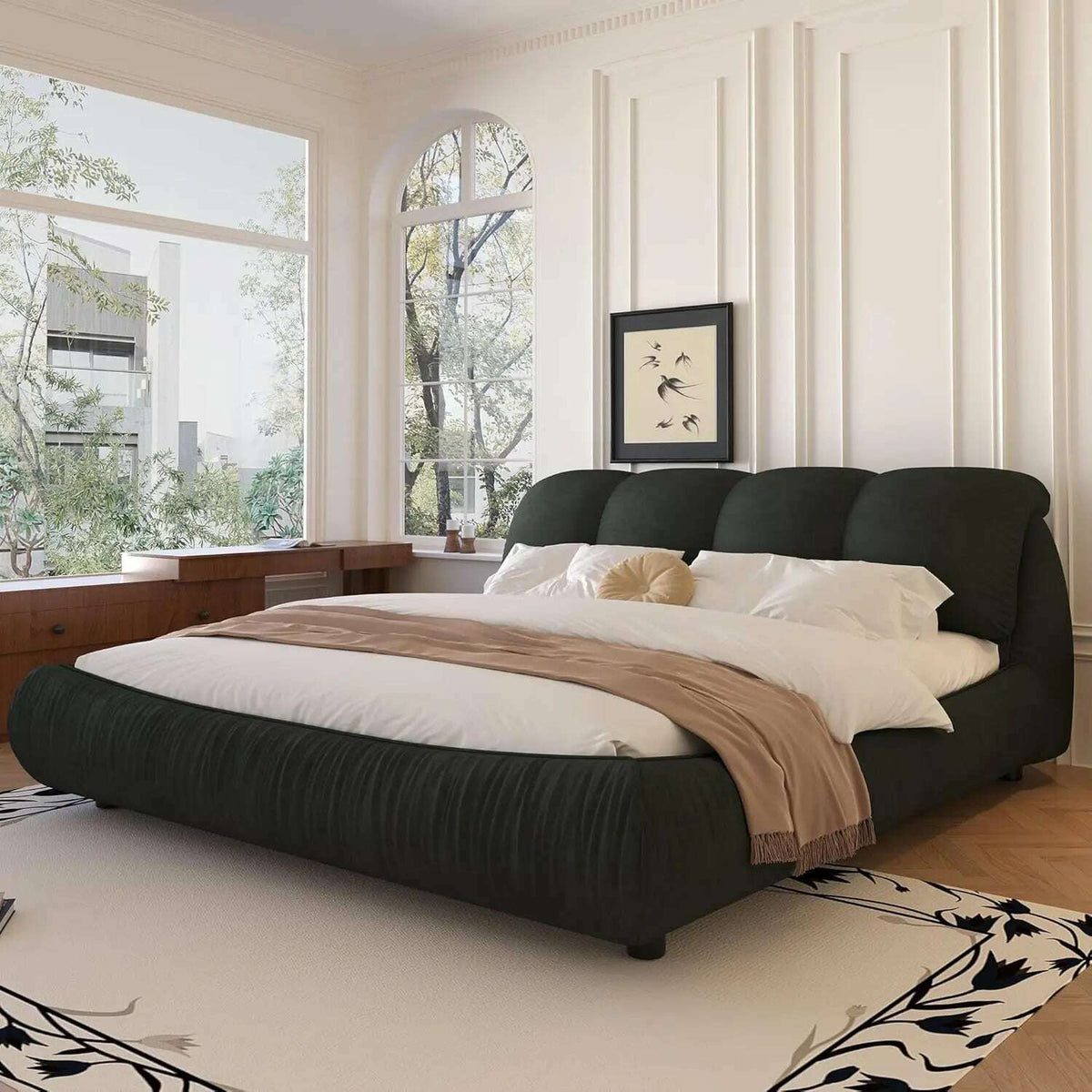 King Beds Frame with Headboard, Upholstered Platform Bed Frames King Size, Wooden Daybed Low Bed Frame Cloud-Like Bed Frames