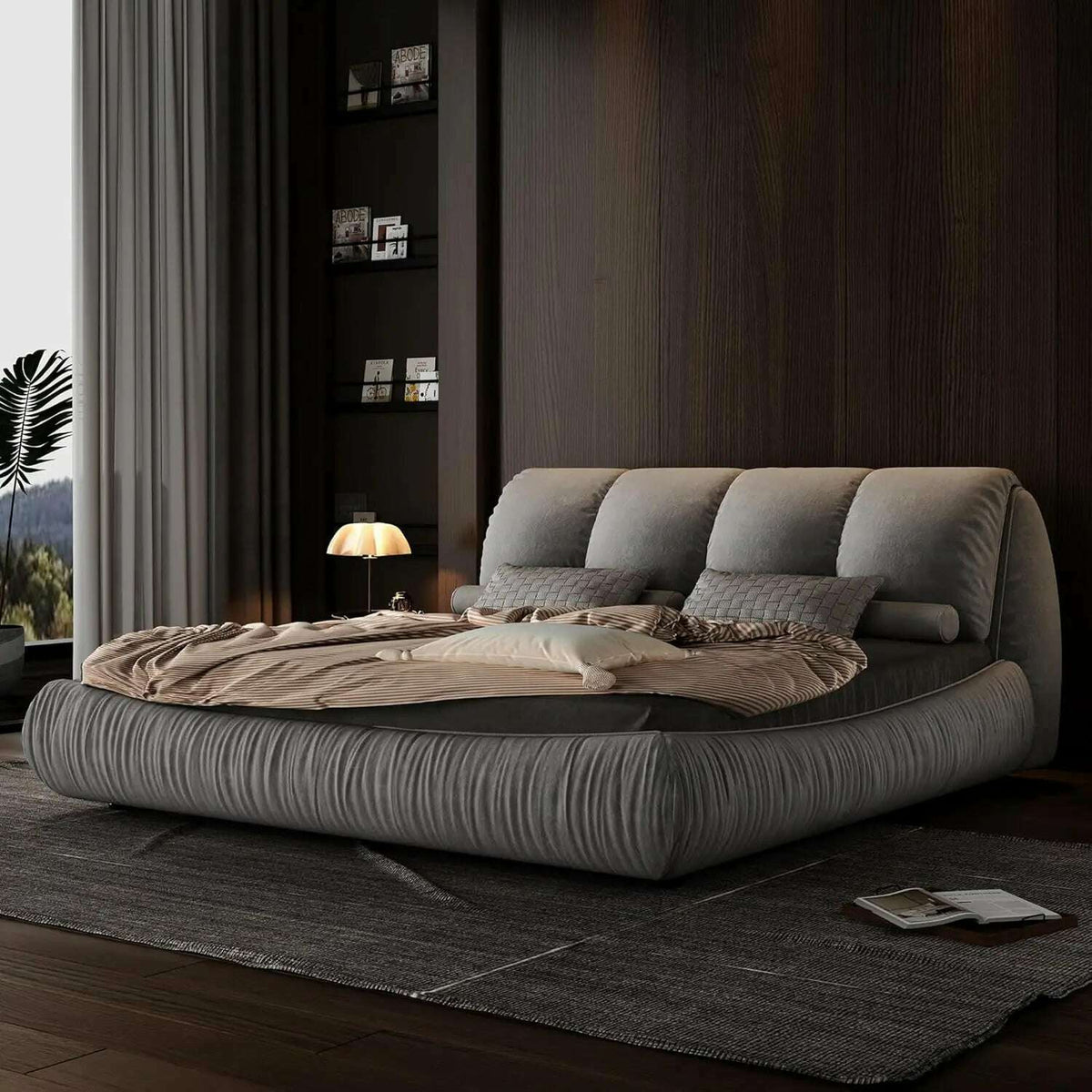 King Beds Frame with Headboard, Upholstered Platform Bed Frames King Size, Wooden Daybed Low Bed Frame Cloud-Like Bed Frames