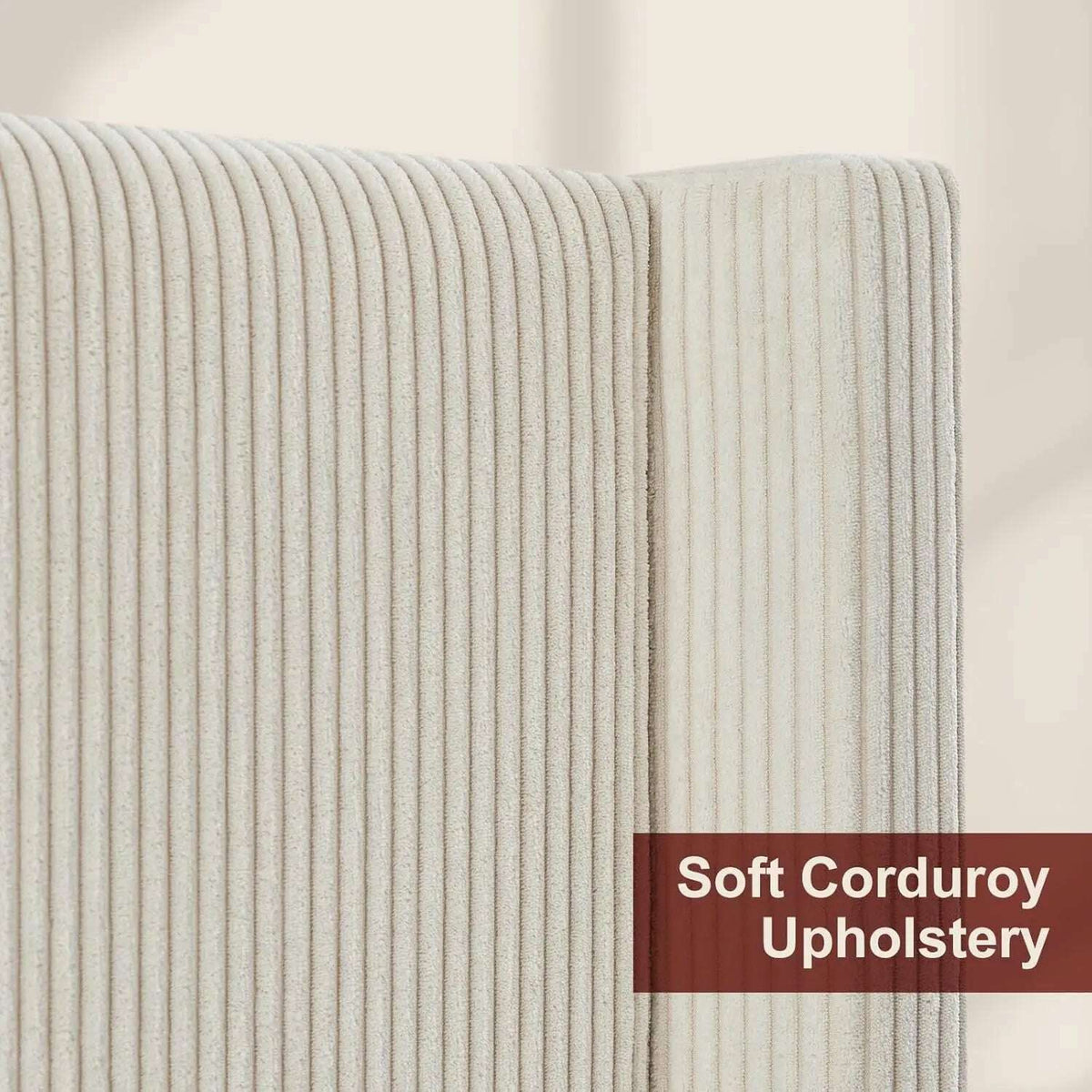 King Size 61" Corduroy Upholstered Bed Frame, Platform Bed with Vertical Stripe Wingback Headboard, No Box Spring Needed/Noise