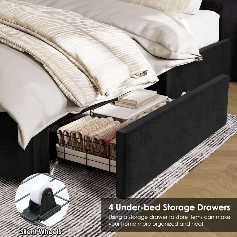 King Size Bed Frame 55" Tall Headboard with Gorgeous Button Tufted and Nail, Velvet Fabric Upholstered Bed Frame