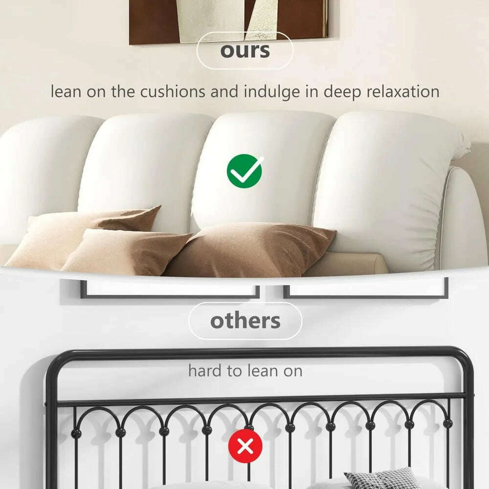 King Size Platform Bed with Overstuffed Padded Headboard, Lite Deluxe Faux Leather Upholstered Solid Wood Frame Cloud Bed