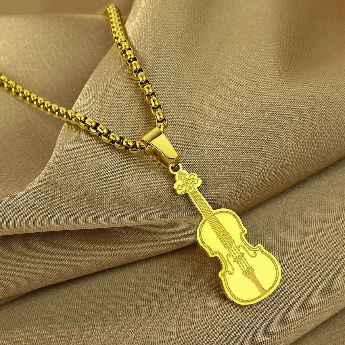 Kinitial Violin Ornament Pendant Necklace Women Iconic Stringed Instrument Musician Jewelry Stainless Steel Jewelry