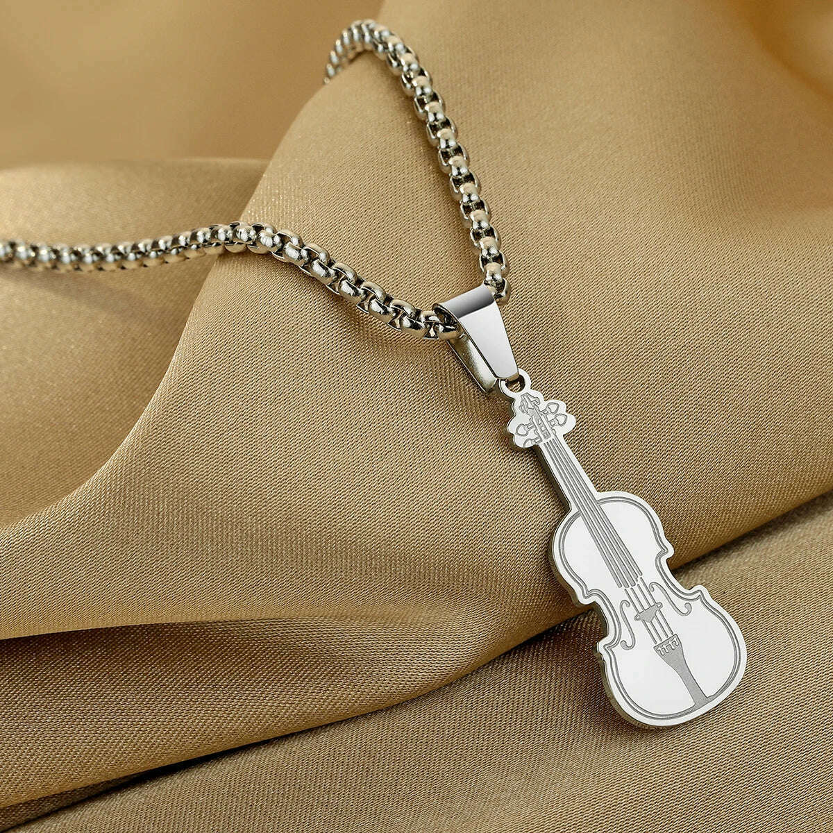 Kinitial Violin Ornament Pendant Necklace Women Iconic Stringed Instrument Musician Jewelry Stainless Steel Jewelry