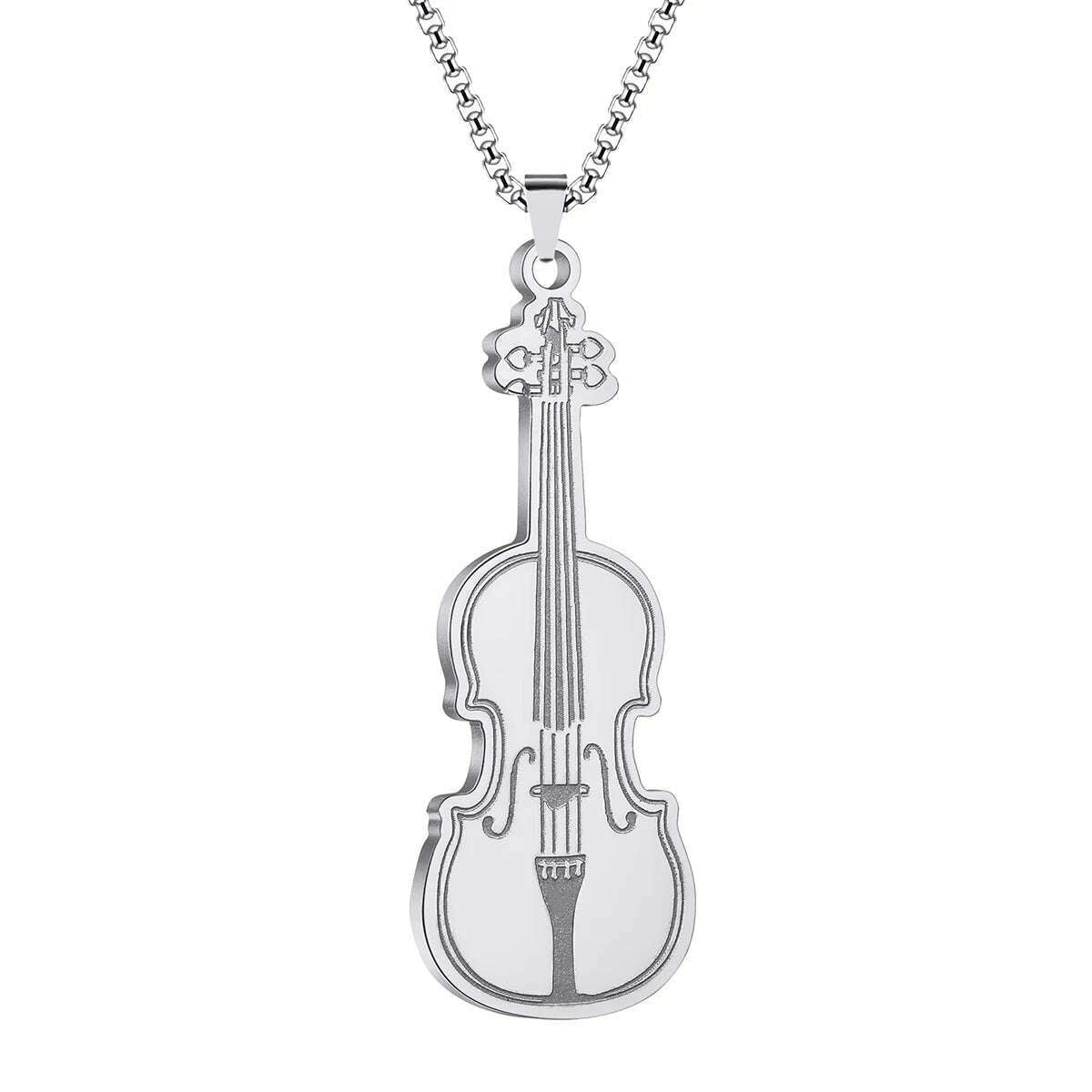 Kinitial Violin Ornament Pendant Necklace Women Iconic Stringed Instrument Musician Jewelry Stainless Steel Jewelry