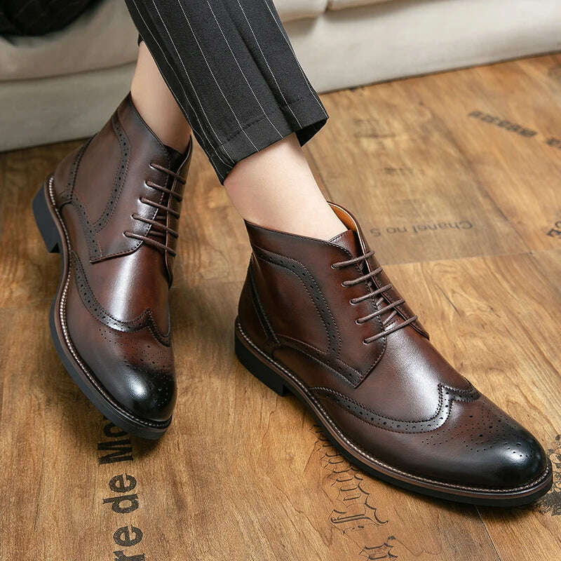 Korean Version Chelsea Boots Men Brown Black Leather Ankle Boots Men Business Casual British Style Men Shoes Autumn Winter Boots