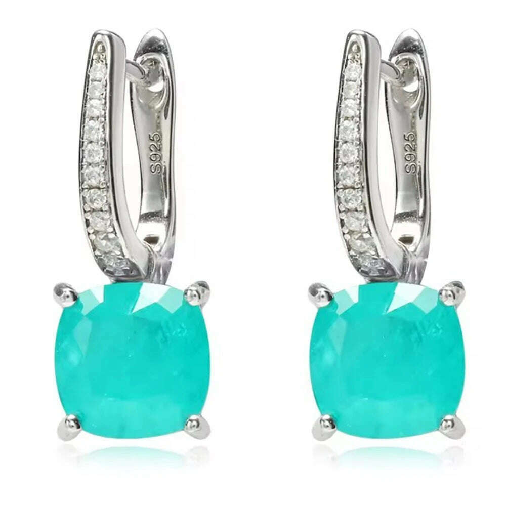 KQDANCE 925 Sterling SIlver Cushion Cut Paraiba Tourmaline Gemstone Drop Earrings with Green Blue Stones Fine Jewelry For Women
